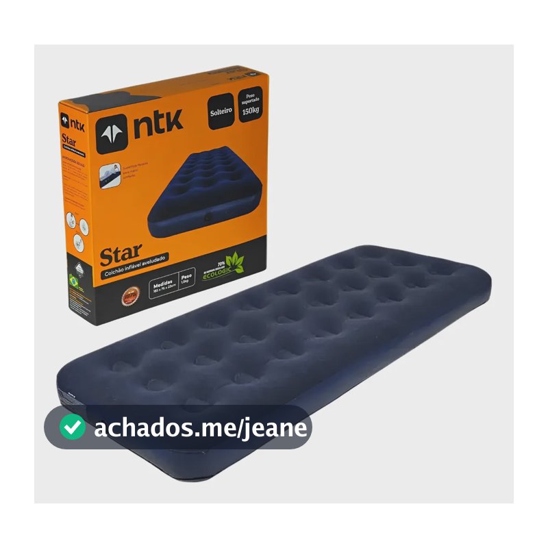 Colchão Inflável Solteiro Nautika 185cm 150kg Azul PVC Aveludado