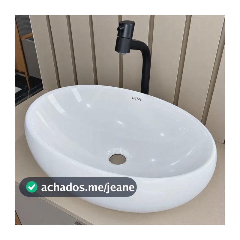 Cuba Sobrepor Oval Lemi 46,5cm Louça Banheiro Branco Brilhante
