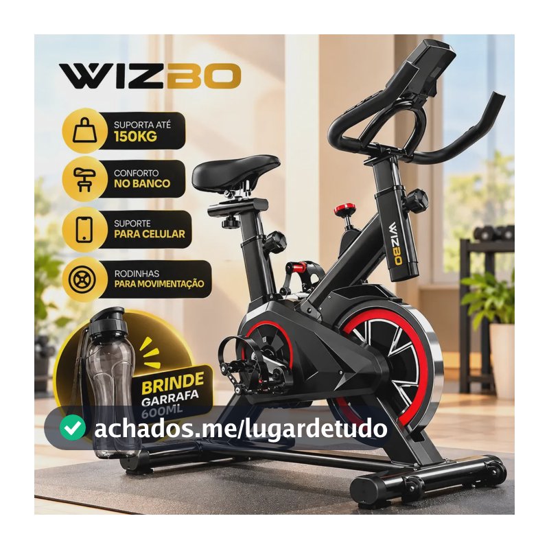 Bicicleta Ergometrica Spinning Wizbo Profissional Para Cardio Fitness Musculação Atividade Física Inercia Cor Preto e Vermelho ate 150kg