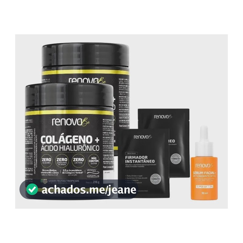 Kit 2x Colágeno Verisol Ácido Hialurônico Biotina Renova Be - Sérum Vita C + Cremes