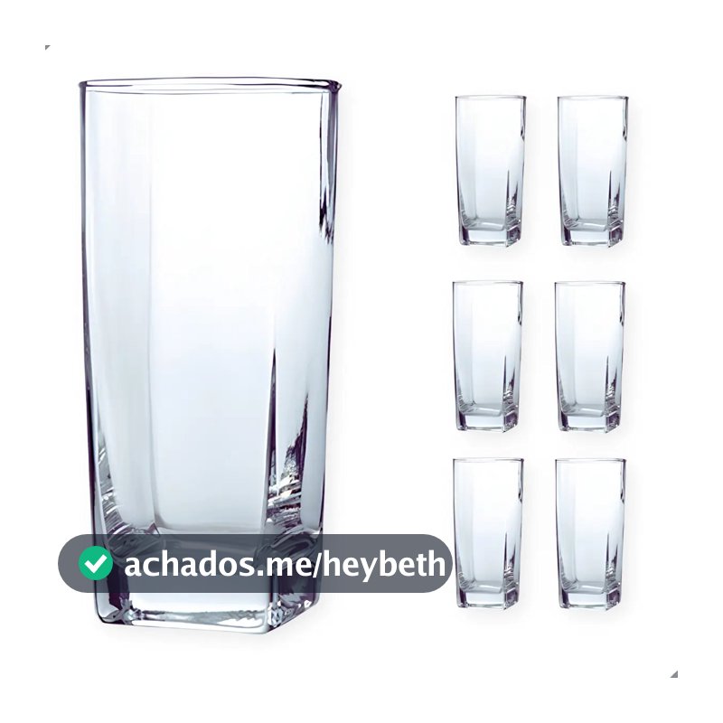 Jogo De 6 Copos De Vidro Alto 300ml Quadrado Suco Agua Ms Variedades