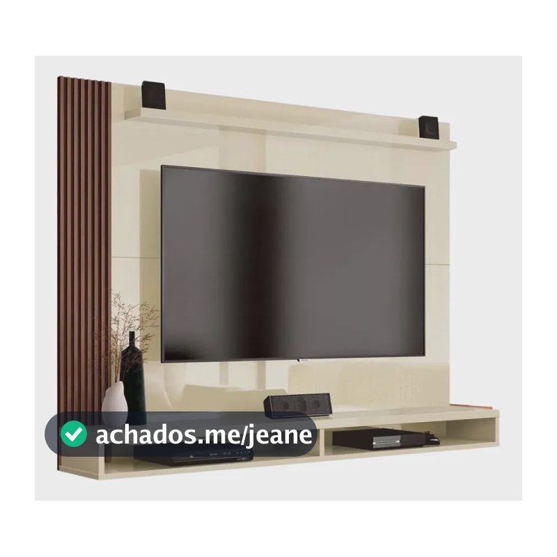 Painel TV Ripado EDN Dijon MDP Off White/Natural Até 50 Pol
