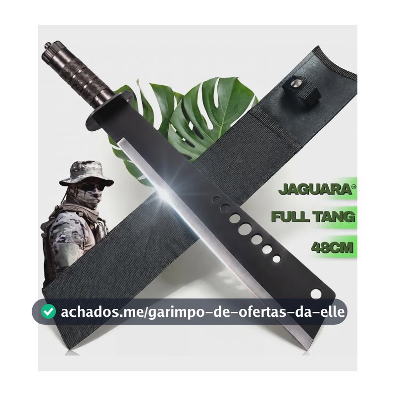 Facão Tático Militar Full Tang Serrilhado 48cm Com Bainha Camping Caça Pesca Mato Floresta Trabalho Com Abridor De Garrafa Perfeito Para Presente Peixeira Super Afiado Bruto Roça Fazenda Dia dia
