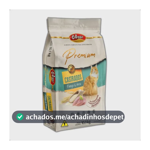 Ração Seca para Gatos Castrados Frango Arroz 10,1 Kg Premium Colosso