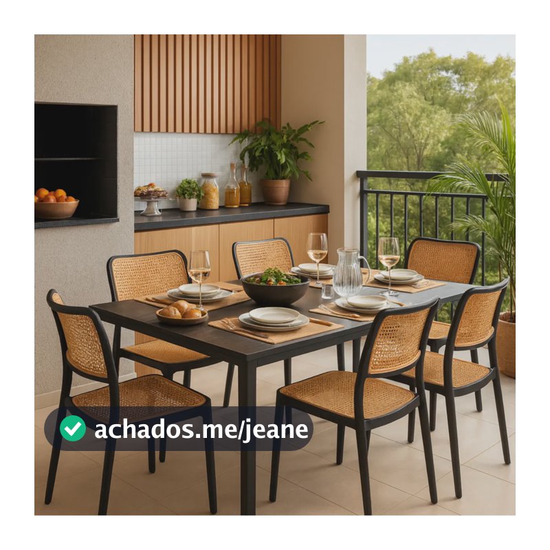 Kit 6 Cadeiras De Jantar E Cozinha Bali Rattan Empilhável Bali Rattan Preto Bege