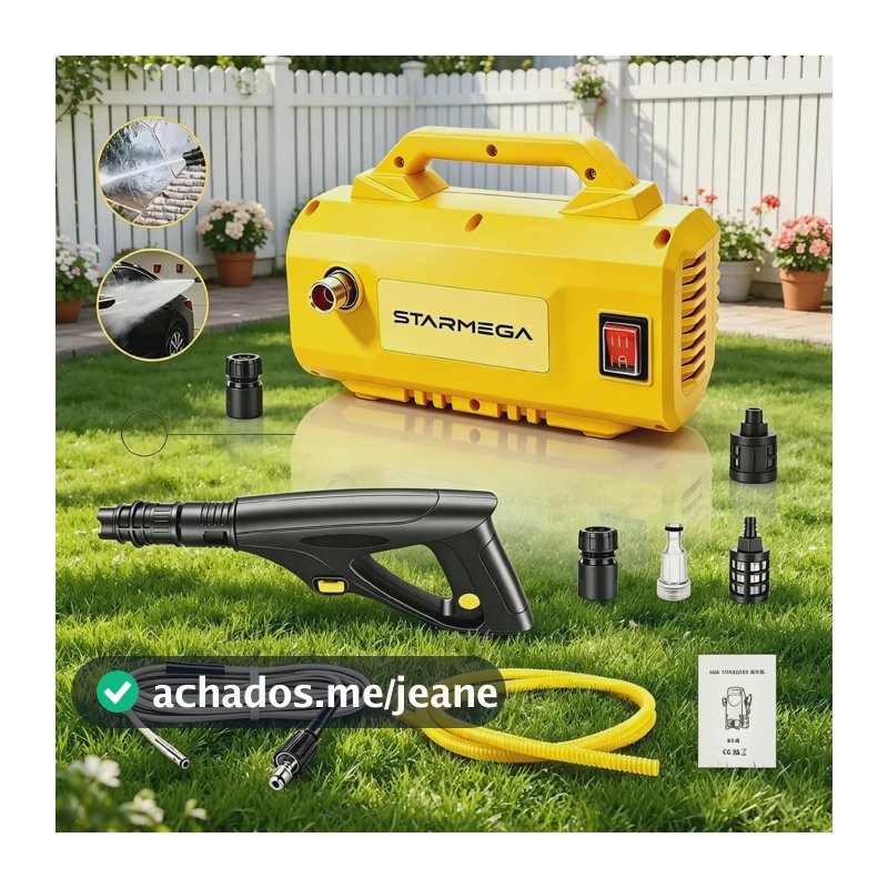 Lavadora de Alta Pressão Starmega Portátil 1.5 kW para Limpeza de Carros e Pátios