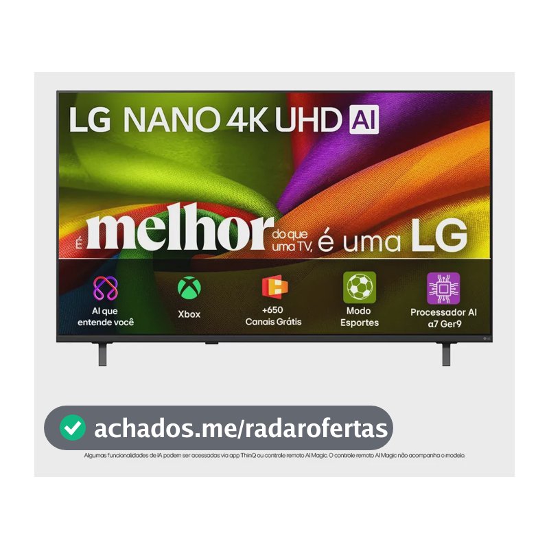 Smart TV 4K 65" LG NANO UHD AI NU850 2026 Processador α7 Ger9 HDR10 Xbox Bluetooth Wi-Fi AI Search Google Gemini webOS 26 - 65NU850BPSA