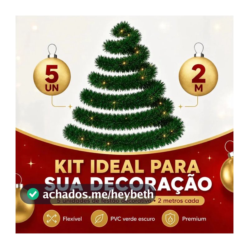 Festão Arvore de Natal Cheio Grosso Flexível Decoração De Natal 10 Metros Verde Varal Natalino 5 Peças 2m x 9cm - Petite Flô