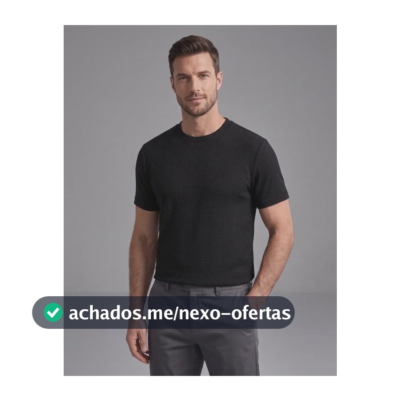 Camiseta Masculina Texturizada Gola Redonda Estilo Old Money Preto M