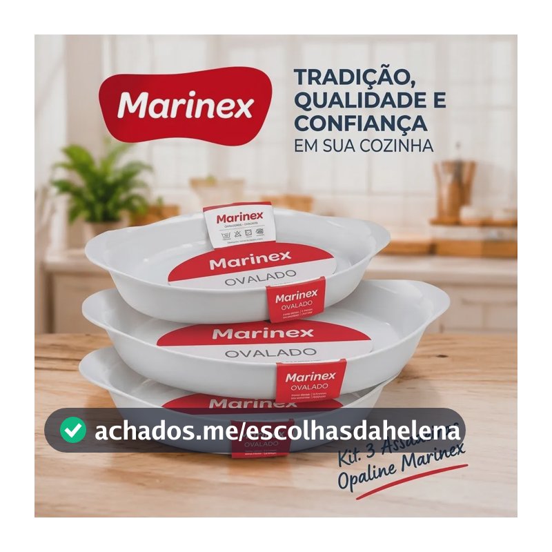 Kit 3 Assadeira Travessa Vidro Marinex Opaline Branca 600ml