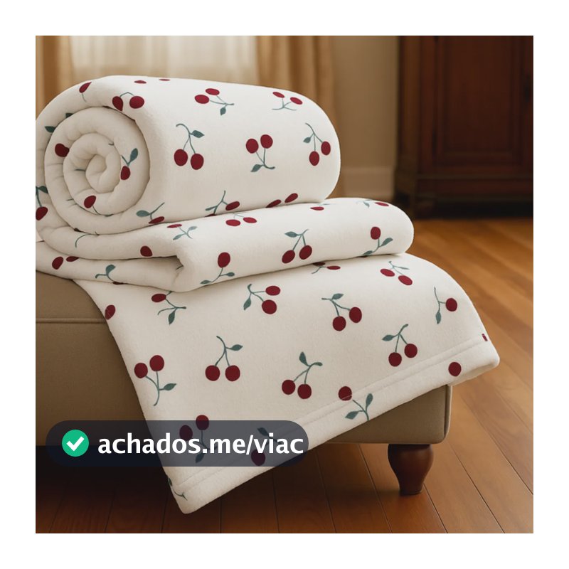Cobertor Casal Manta Cereja Habitat Poá Bolinha Soft Macia Cereja Cerejas