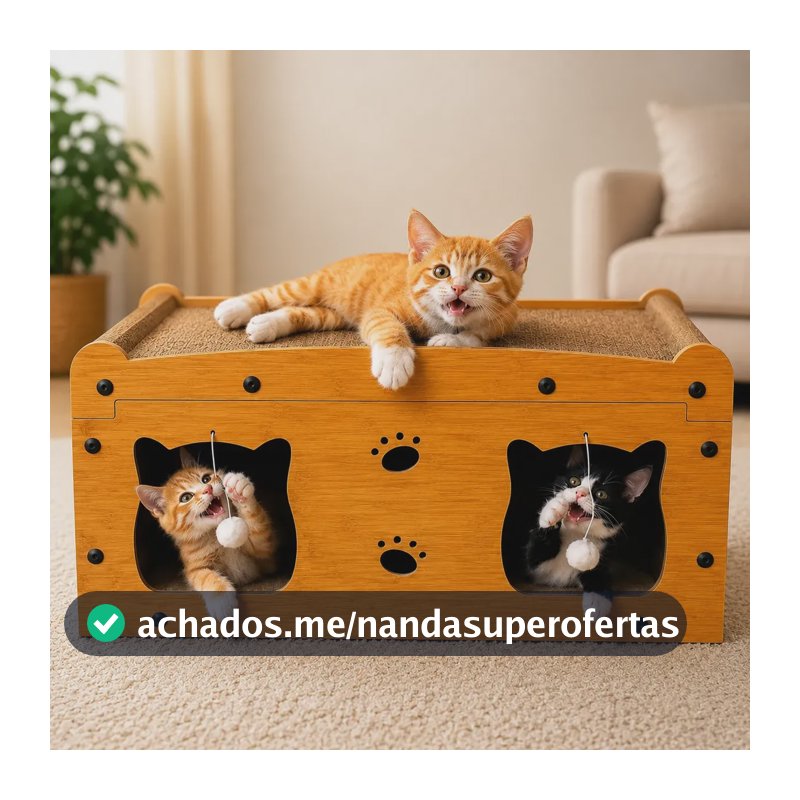 Toca Dupla Para Gatos Arranhador Mdf Com Bolinha Day Luna Marrom