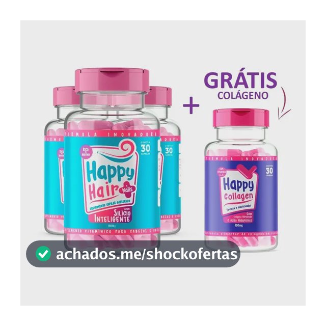 3x Happy Hair + Colágeno Com Ácido Hialurônico