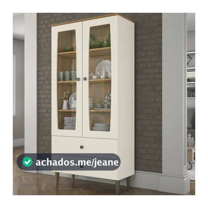 Cristaleira Portas de Vidro 2 Portas 2 Gavetas Liz Off White Nature Henn