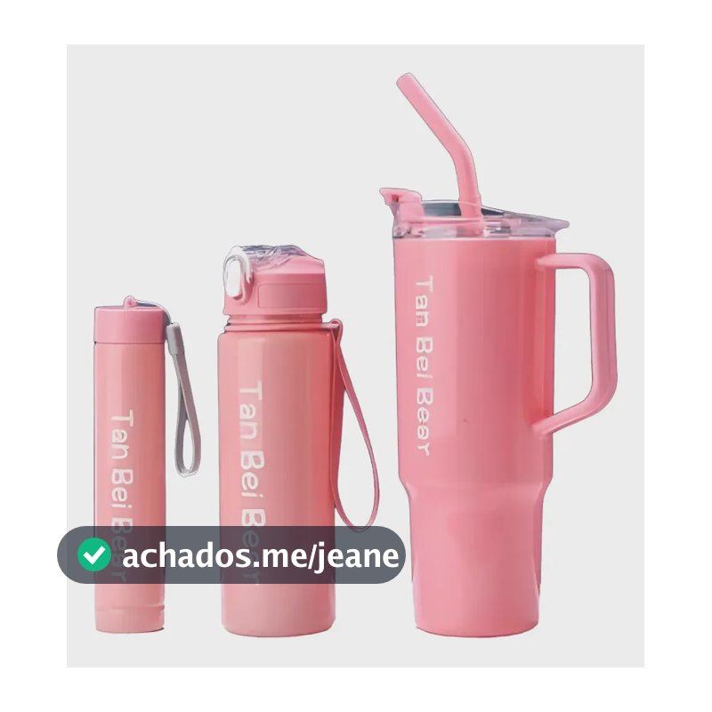 Kit 3 Garrafas Água Academia Corrida Squeeze Motivacional Rosa