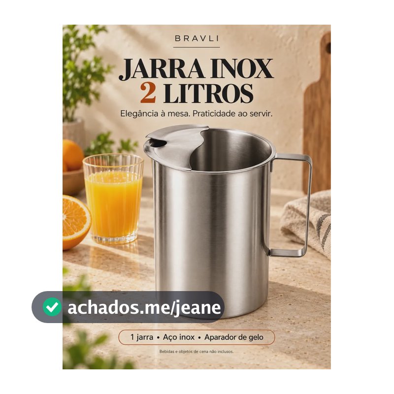 Jarra Inox 2 Litros Com Aparador De Gelo Com Alça Para Suco Água Leite Bebidas Buffet Restaurante Hotel Cozinha Aço Inox Premium