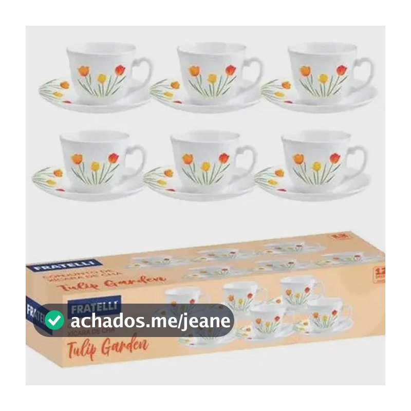 Conjunto Xícaras De Chá 12 Peças 220ml Porcelana Mesa Posta Branco Tulip Garden Tulip Garden