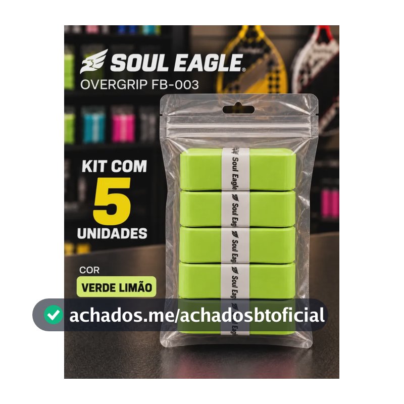 Kit 5 Overgrip Soul Eagle Branco Beach Tennis Padel Tênis Verde Neon