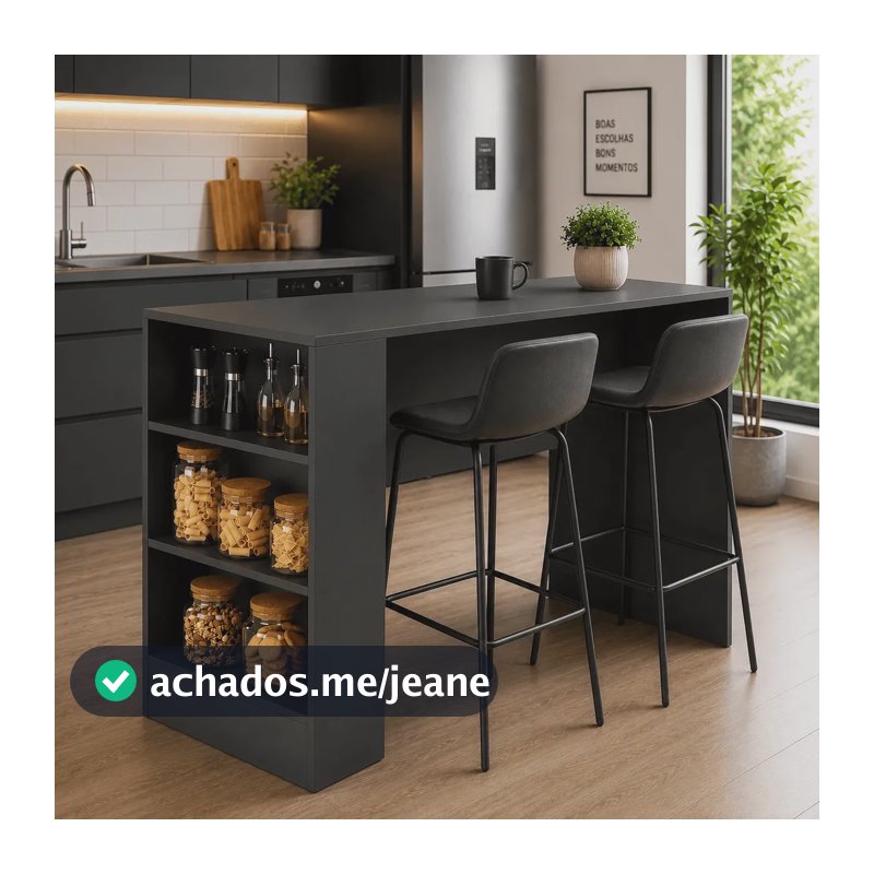 Balcão Ilha Cozinha Gourmet Grafite Bancada Multiuso Trio Casa