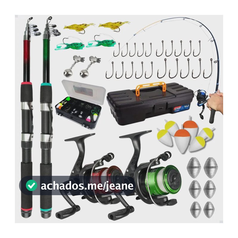 Pescamping Kit Pesca Completo 2 Varas Fibra De Vidro E 2 Molinetes Leve Com Linha Estojo E Maleta Com Acessórios - Tralha de Pescaria