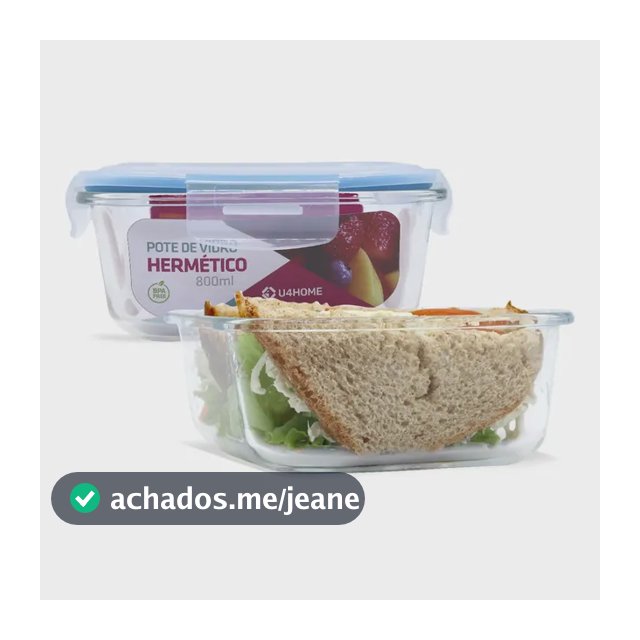 Kit 2 Potes Vidro Hermético Trava Quadrado 800ml Marmita Cor Azul (QH)