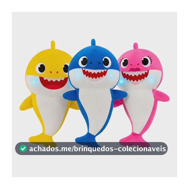Kit 3 Pelúcia Baby Shark Coleção Bebê Antialérgico Led Cores Azul Rosa E Amarelo
