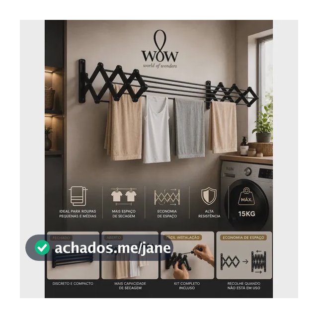 Varal Sanfonado Parede Retrátil Preto Apartamento Lavanderia Wow World Of Wonders