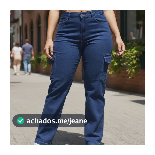 Calca Feminina Jeans Wide Leg Plus Size Cargo Com Elastano