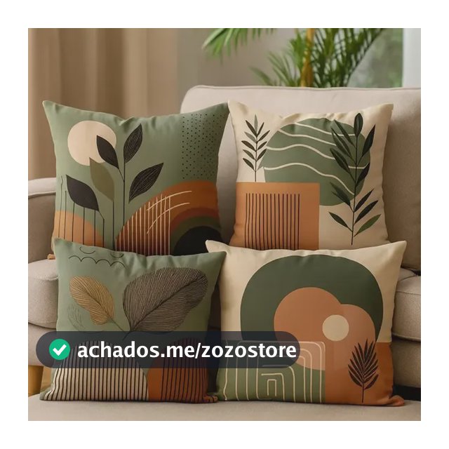 Kit 4 Capas De Almofadas Moderna 45x45 - Floral Verde E Bege Bege Floral Verde