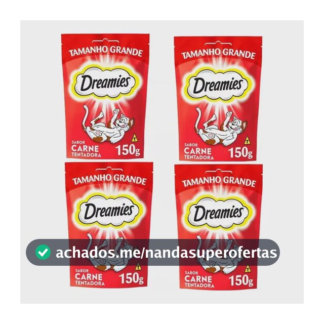 4 X Petisco Dreamies Para Gatos Adultos Sabor Carne 150g