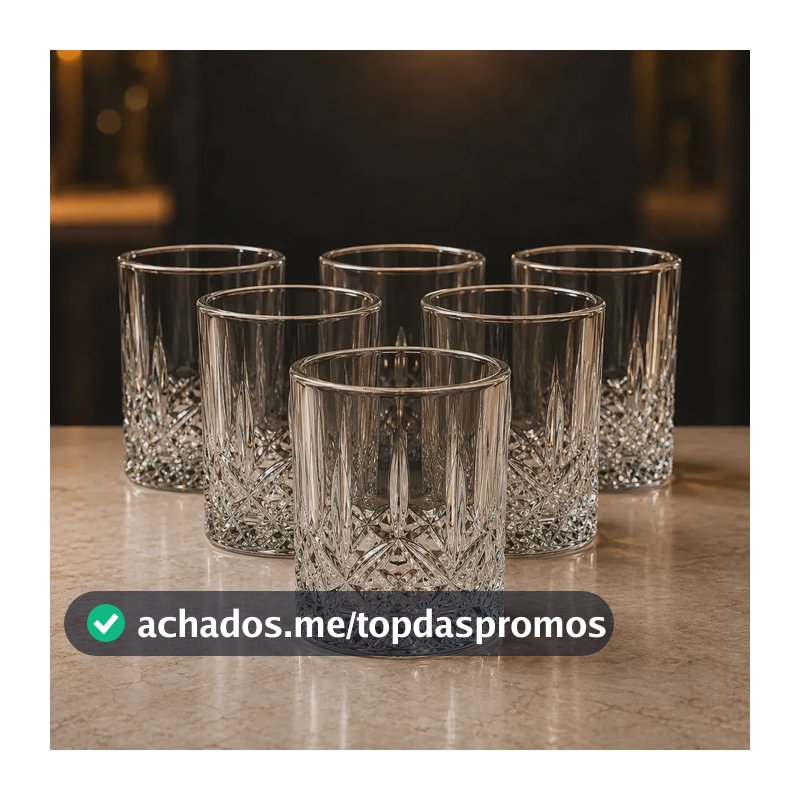 Jogo 6 Copos Whisky 230ml Lapidado Premium Luxo Baixo Old Resistente - Leshop