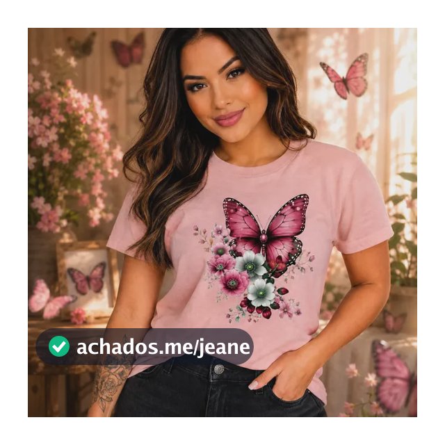 Camiseta Feminina Flores Borboletas 100% Algodão Casual Leve