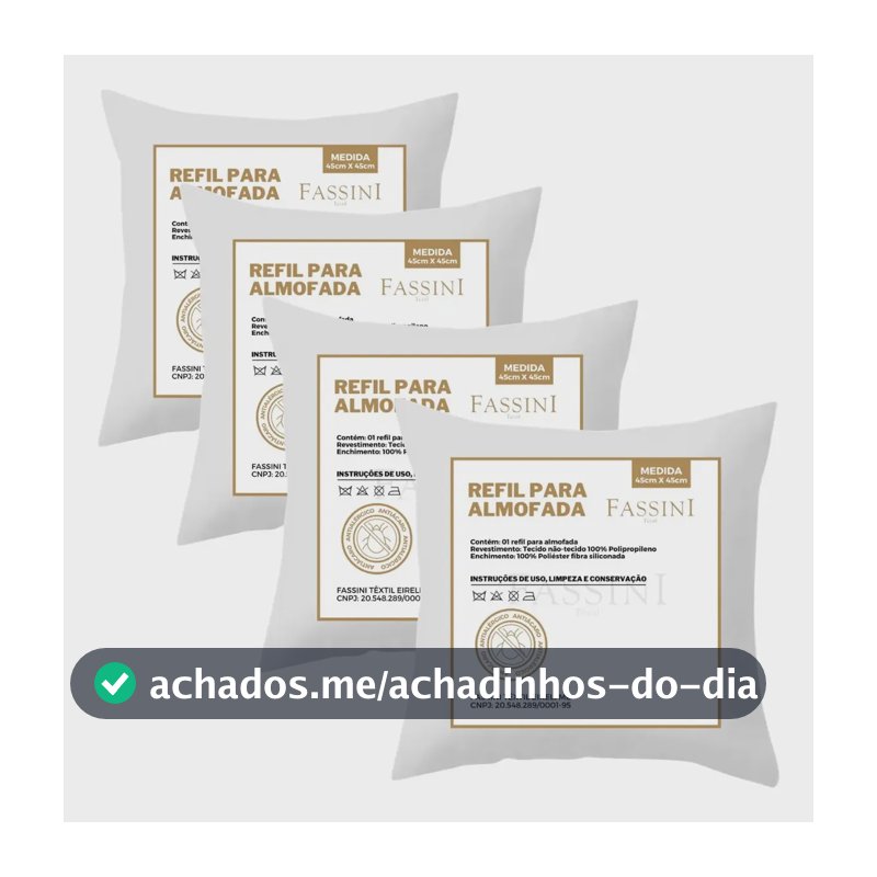 Kit 4 Enchimentos Recheio Almofadas Refil 45x45 Branco Liso