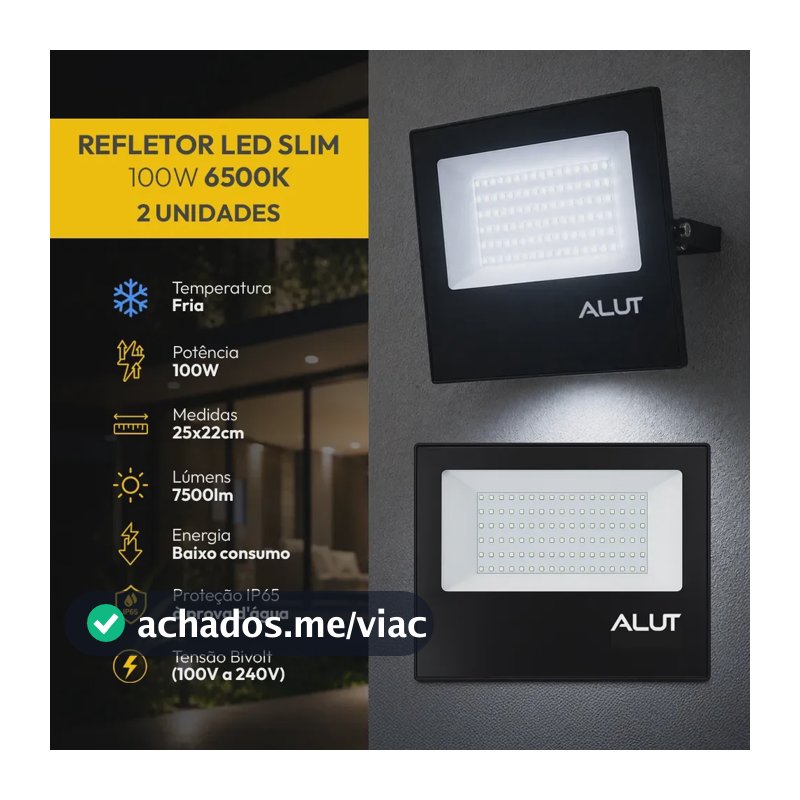 Kit 2 Refletor Led 100w 6500k Branco Frio A Prova D'água Alut Cod: Alut000701-2 Alut By Avant