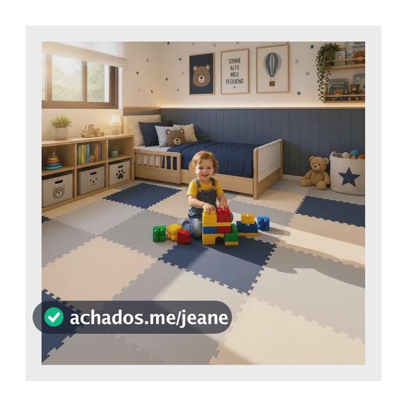 Kit 12 Tatame Eva 50x50x1cm Azul Marinho Cinza Claro E Creme