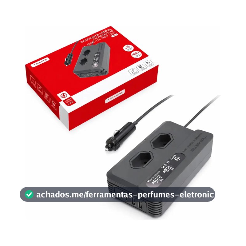 Inversor de Corrente Tomate 400W 12V para com Saída USB Tipo-C e Onda Senoidal Modificada