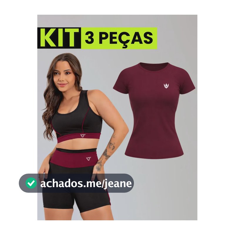 Kit Conjunto Fitness Feminino + Camiseta Roupa Academia Vermelho Liso M