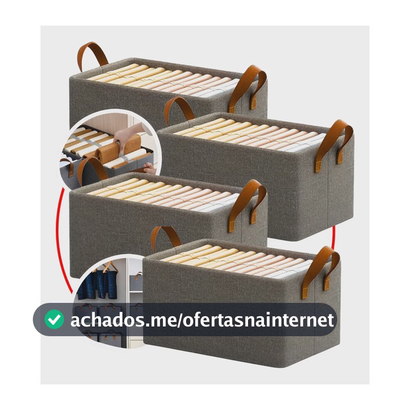 4 Caixas Organizadora De Guarda Roupa Cesto Gaveta Dobrável Cinza