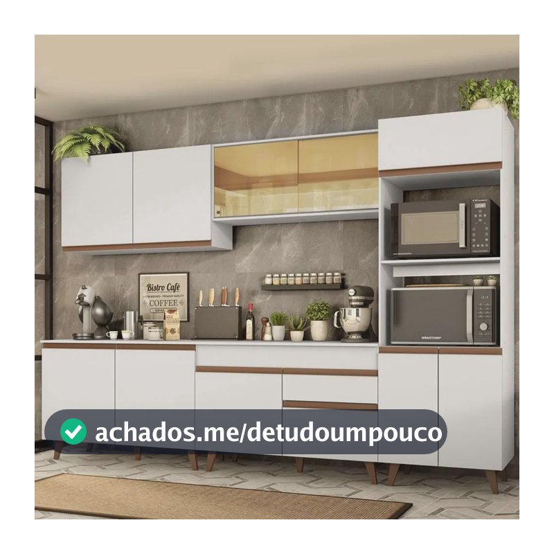 Armário De Cozinha Completa Modulada com Balcão para Cooktop Madesa Reims GRRM31000109 Com Armário Branco