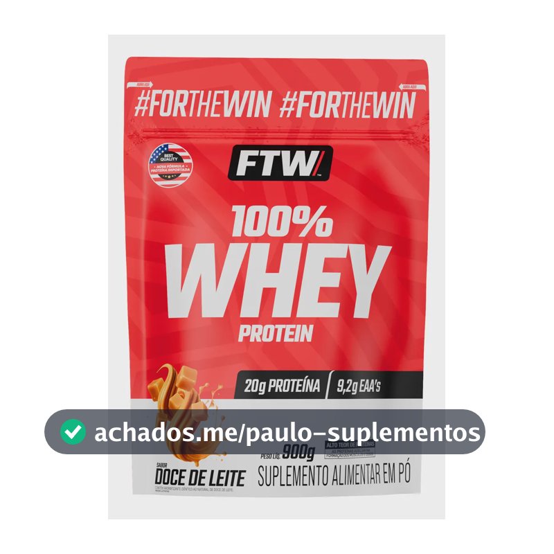 Whey Protein 100% Concentrado Refil 900g Sabor Doce de Leite - FTW