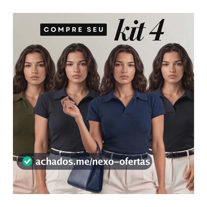 Kit 4 Camisa Gola Polo Feminina Canelada Manga Curta Lisa Dois Pretos Verde E Azul G/gg (44/48) Liso