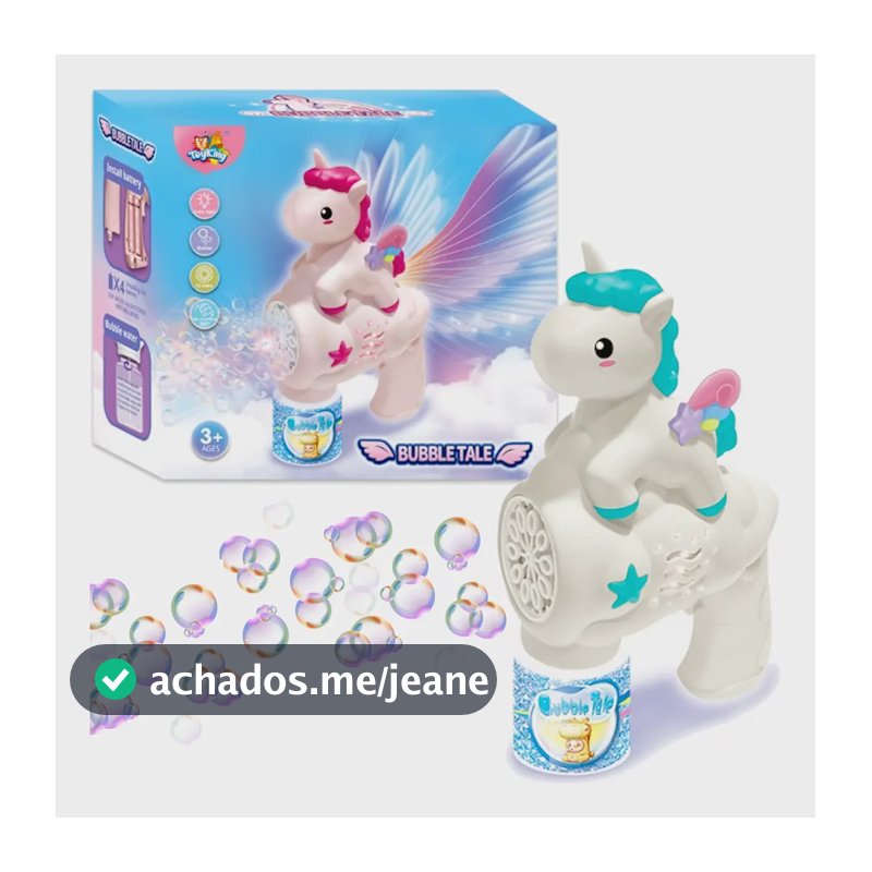 Brinquedo Que Faz Bolinhas Sabão Automática Bolhas Unicórnio Branco