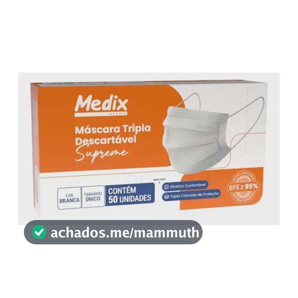 Mascara Cirurgica Descartavel Tripla Branca 50 Unidades