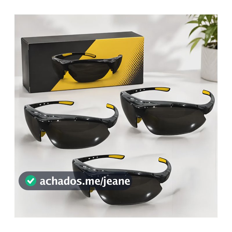 Kit 3 Óculos De Proteção Lente Fumê Escuro Segurança Epi Ca Preto