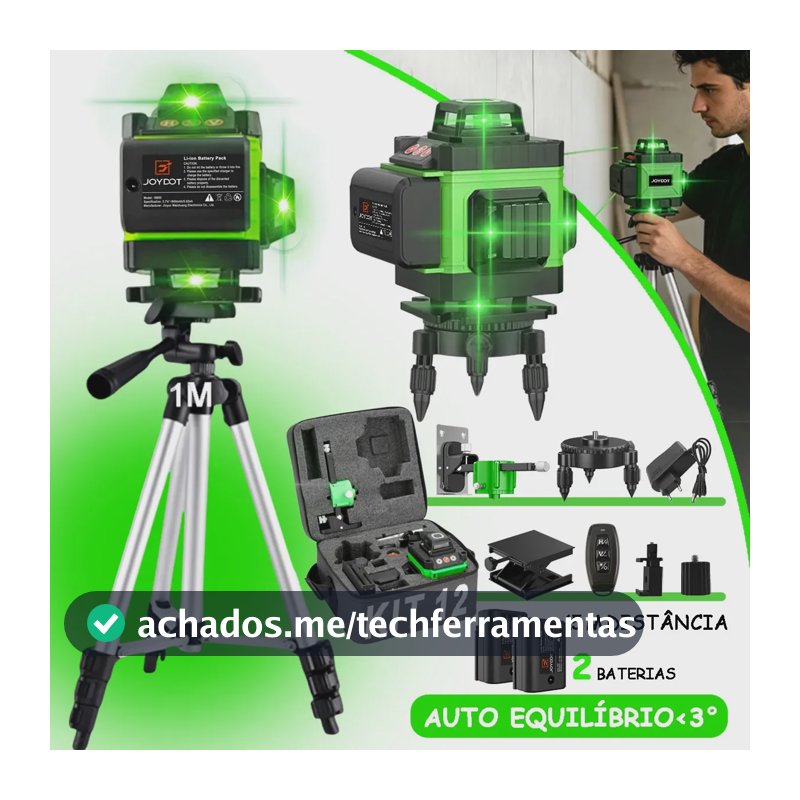 Nível Á Laser 16 Linhas Verde 360° Recarregavel Profissional Prumo Autonivelante Com 1M Tripé E 2 Baterias -JOYDOT