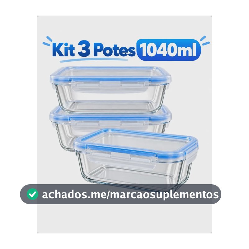 Kit 3 Potes Vidro 1040ml Hermético Marmita Forno Refratário Branco