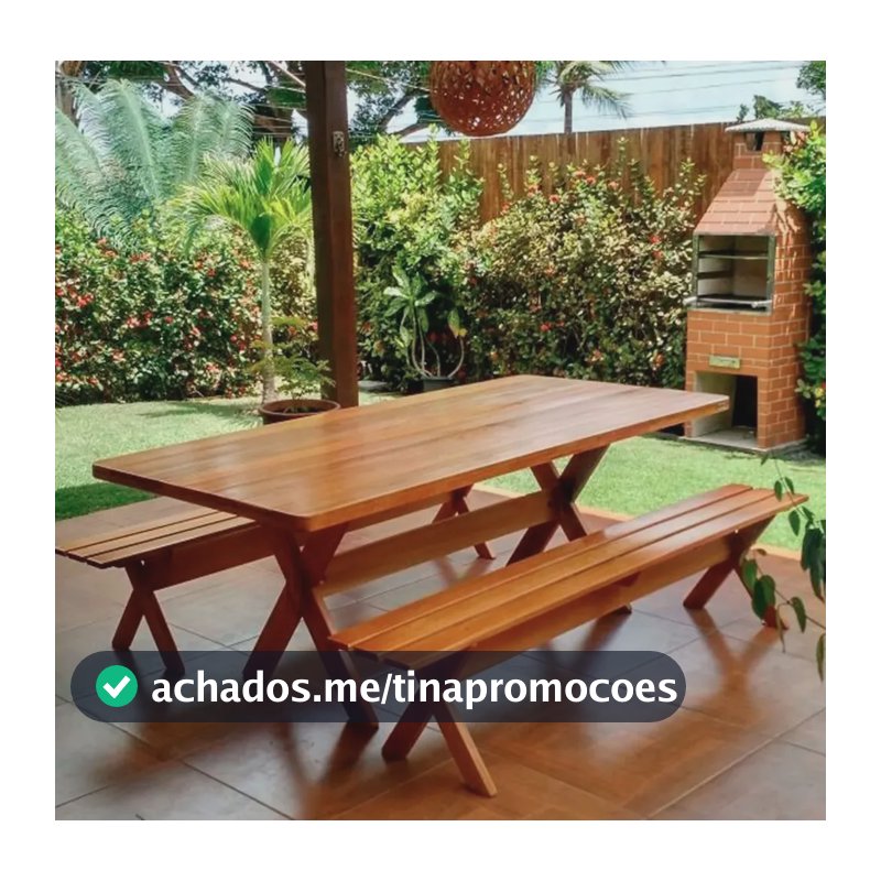 Conjunto Mesa Rústica Com Bancos Madeira Churrasco 2,00m Cerejeira