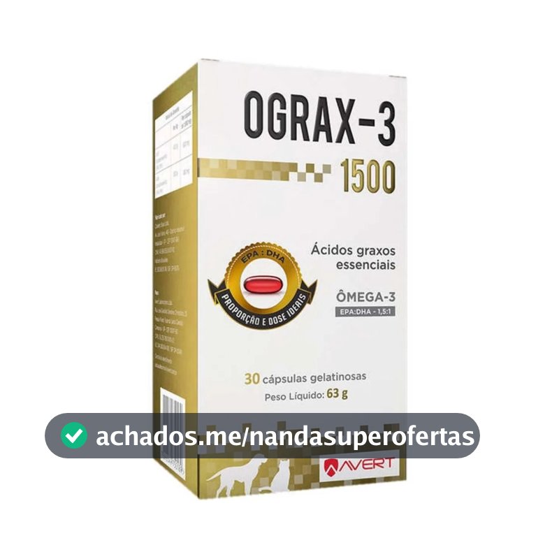 Ômega 3 Avert Ograx-3 1500 Cães/Gatos 30 Cápsulas