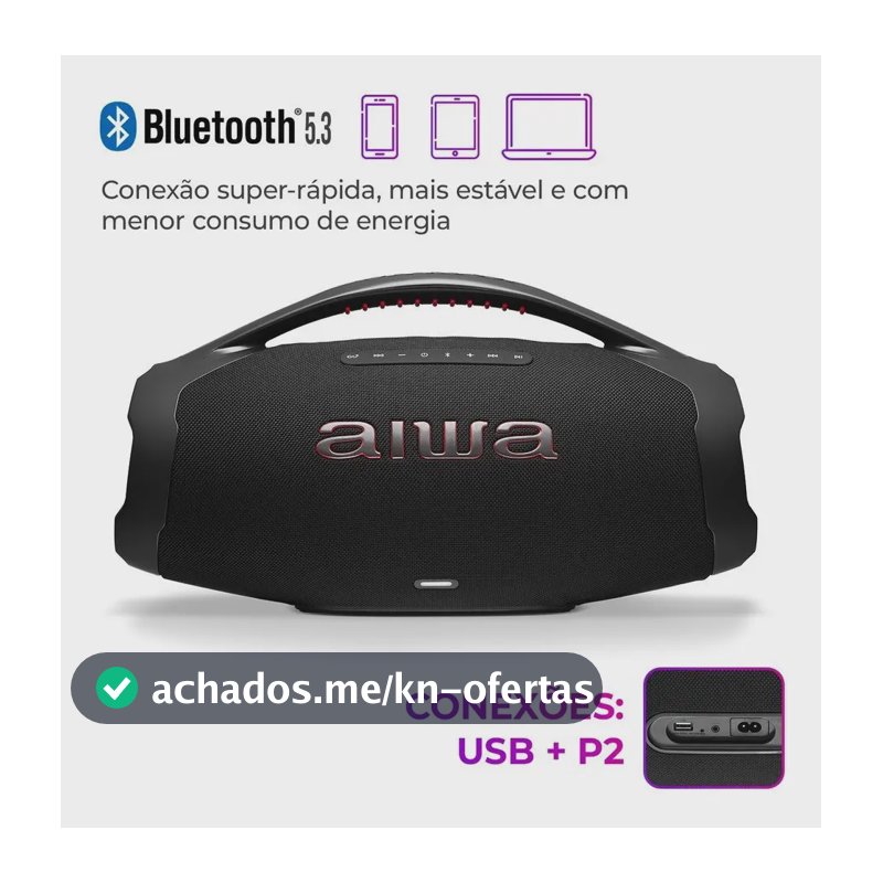 Caixa de Som AIWA Boombox Plus 200W Bivolt AWS-BBS-01-B