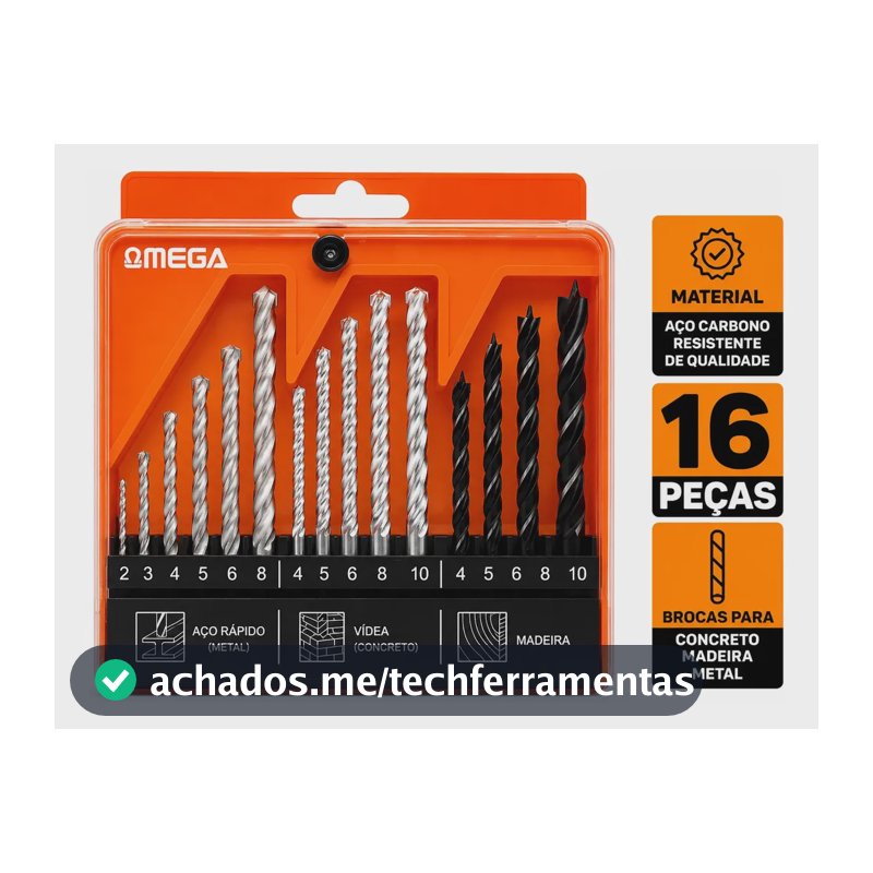 Kit Jogo Brocas 16 Peças Madeira Concreto Aço Com Estojo